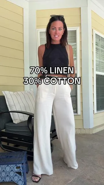 Linen / cotton blend pants. Truly love the look and fit of these! They even have belt loops. Back side has elastic waist. Wearing a small (5'3 size 4) #linenpants #cottonpants #summerpants #fashioninspo #vacationclothes 