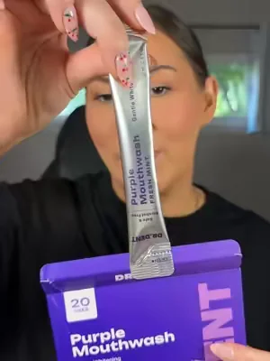 Purple whitening strips and now purple mouthwash 👀🤩 #teethwhitening #purplemouthwash #drdent