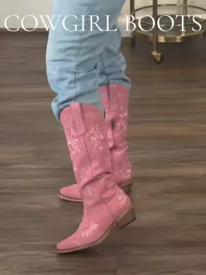 Obsessed with these boots! They’re so comfortable & true to size. I’m wearing the pink color but they have a lot of other colors :) #cowboyboots #cowgirlboots #pinkboots 