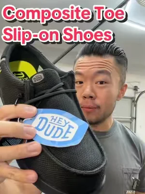 These Slip-On Shoes from @HeyDude have a composite toe! So now you can be both safe and comfy! #sliponshoes #heydudeshoes #mensshoes #steeltoeshoes #giftsforhim 