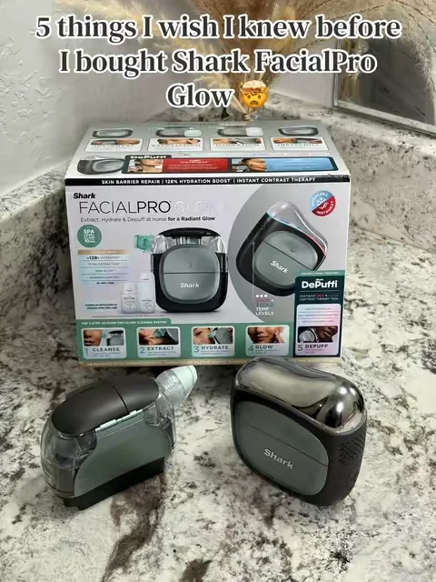 I bought the Shark FacialPro Glow and here are 5 things I wish I knew before I got it 🤯 Step 1: InstaHeat opens your pores with warm mode so everything is primed for extraction 🔥 Step 2: Hydro-extraction pulls out all the dirt, oil, and dead skin hiding in your pores. You can literally see the gunk in the dirty tank after 🤢 Step 3: Hydro Infuse floods your skin with moisture for a 128% hydration boost in one use 💧 Step 4: InstaChill closes everything back up, depuffs under your eyes, and sculpts 🥶 Full spa facial at home in 10 minutes. Clinically tested. Developed with dermatologists. Formulas developed in Korean skincare labs. The DePuffi has 3 hot and 3 cold temp levels for daily use. I didn't have to pay full price. There's a deal on these right now 😤 Check link for current pricing #sharkfacialpro #skincare #spaday #tiktokshopcreatorpicks #hydrofacial