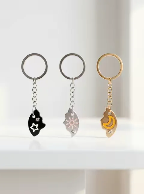 Celebrate your unbreakable bond with the Summervibes set of three BFF keychains—black star on silver, silver sun in pink enamel, and warm gold crescent moon. Keep one, share two, and stay connected from day to night. Sparkling rhinestones, smooth enamel, and polished hardware make every moment shine. #DealsforYouDays #BFF #FriendshipGifts #KeychainSet #StarSunMoon #Rhinestone #CuteAesthetic #TikTokShop #GiftIdeas #BestFriendsForever #Summervibes