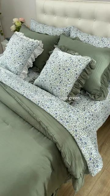 this bedding set is giving soft summer reset energy 😴🤍love how it instantly makes the whole room feel calmer… and yes—the fitted sheet has side pockets for your phone, book, or remote 📖📱✨small detail, big difference. #beddingset #sagegreen #cozyhome #bedroomrefresh #farmhousestyle 