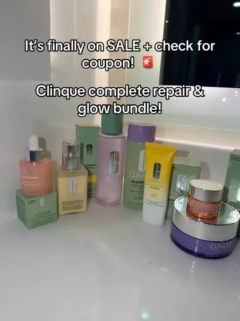 wasn't planning on buying another skincare set... but this Clinique Repair & Glow Set was too good to pass Up. You get 7 full-size & deluxe favorites including a cleansing balm, cleanser, exfoliating lotion, moisturizer, SPF 50 sunscreen, serum, and eye cream —everything you need for a complete skincare routine. #Clinique #CliniqueSkincare #skincareroutine #summeressentials #dealsforyoudays 