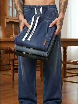 Must-have elastic waist straight denim pants for every guy#pants #mensfashion #comfystyle #DailyWear #jeansformen #jeansoutfit 
