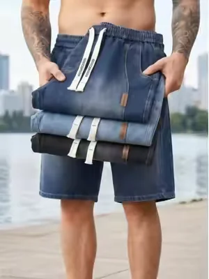 Oversized straight denim shorts elastic waist, chill summer vibe#pants #mensfashion #jeansformen #jeansoutfit #jeanshorts #comfystyle 