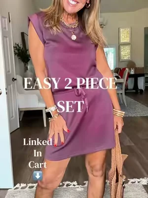 A two piece set that is soft and stretchy, with an elastic waistband that doesn’t squeeze you. It doesn’t cling anywhere, along with having built-in shorts. Easy throw on and go outfit. I am wearing this in a size small. #dealsforyoudays #summerwins #2pieceset #everydayoutfits #styleover40 