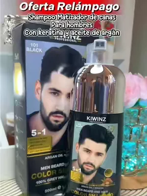 #shampoo #colorshampoo RICH WITH MEN ARGAN OIL + KERATIN #shampooformen #dealsforyoudays ID AND HAIR Champú para teñir barba y cabello KIWINZ PRO 5 en 1 para hombres - Fórmula 5 en 1 con aceite de argán y queratina - No mancha la piel - Hidratante y reparador - Champú colorante para el cabello masculino - Acondicionador para el cuidado del cabello 500 ml