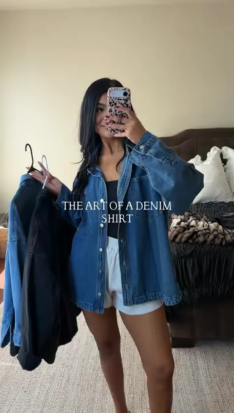 Oh how I love this oversized denim shirt! I don’t think I can even pick a favorite color because they’re all perfect!! A denim shirt is perfect for any season!  Oversized Denim Shirt. Denim Shirt Outfits. Outfit Inspo. #denim #denimshirt #oversizedshirt #denimoutfit #oversizeddenimjacket 