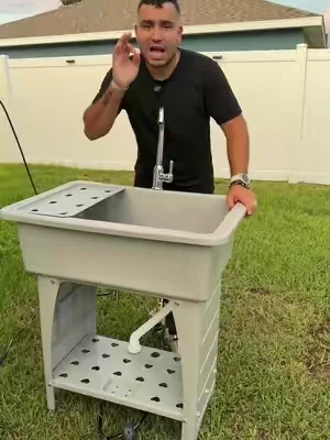 Lavadero de lavandería con grifo y repisa de almacenamiento para cuarto de lavado, garaje, jardín o patio. Fregadero profundo y resistente ideal para lavar herramientas, ropa, mascotas y trabajos de limpieza en exteriores. #LavaderoExterior #UtilitySink #LavaderoDeLavanderia #dealsforyoudays #tiktokshopcreatorpicks @Karlhome US 