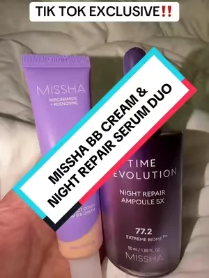 [MISSHA Official] Tiktok Exclusive Viral Serum BB + Night Repair Serum Duo | Bifida Ferment Lysate Serum-Infused BB Cream + Night Serum Combo for Anti-Aging Skin Rejuvenation #bbcream #tintedmoisturizer #glassskin #antiagingskincare #tiktokshopcreatorpicks @missha.official 