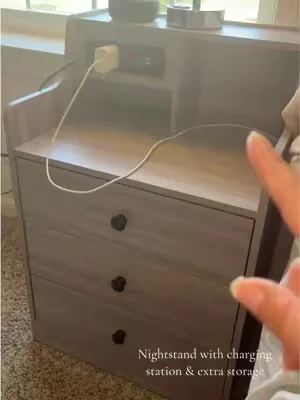 Love it includes a charging station no more getting out of bed to plug in your devices #nightstand #nightstandorganization #homefinds 