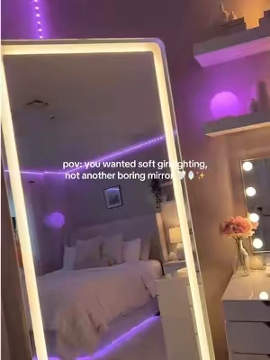A mirror that actually adds vibes 💕#mirror #fulllengthmirror #ledmirror #roomdecor #floormirror 