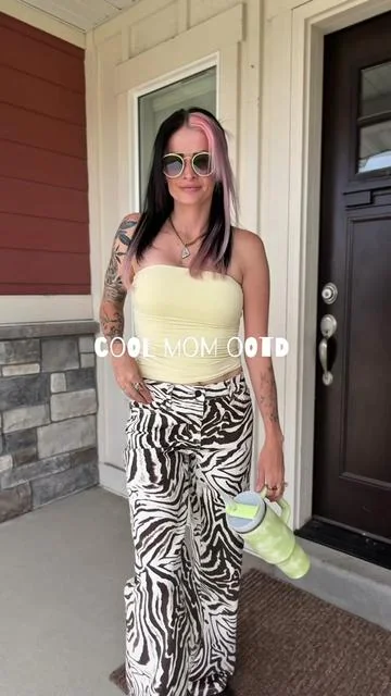 Cool mom outfit of the day, top is in the orange cart. Zebra pants are in my Walmart storefront 🫶🏼 #ootd #momfit #whatiwore #tubetop #summerstyle 