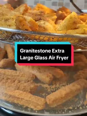 Not only do I love how large this air fryer is but I actually feel good cooking in this! These are nice if you're looking for an alternative to Teflon, don't have much space, looking to cook with little to no oil,  and like easy especially easy clean up 😊 #glassairfryer #airfryer #kitchengadgets #kitchenappliance 