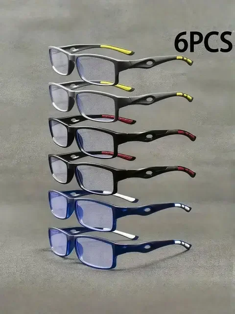 Stop squinting at books and screens. This 6-pack of lightweight retro square reading glasses gives you crystal-clear vision, stylish color accents, and all-day comfort from +1.0 to +4.0. Keep a pair in every room and never hunt for your readers again. #readingglasses #eyewear #hdvision #mensstyle #womensfashion