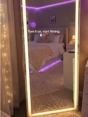 Your getting ready corner just upgraded ✨😱🪞#mirror #floormirror #fulllengthmirror #standmirror #ledmirror 