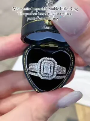 Moissanite Imperial Double Halo Ring.The perfect travel ring to replace your diamond ring💎💍#summerwins #tiktokshopdealsforyoudays #ring #moissanitering #ringset #2pcs #radiantcut #dealsforyoudays #2026 #delzzad #waterproofjewelry #jewelry #giftideas #viral #delzzadjewelry #nontarnishjewelry #beautiful #luxury #affordable #diamond #diamondtester