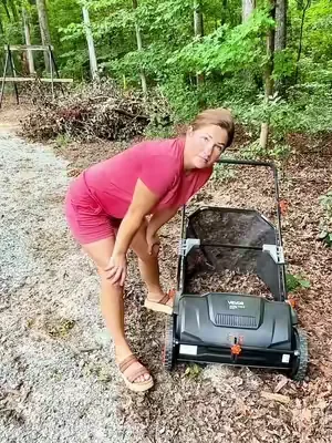 The infamous lawn sweeper! #lawnsweeper #rake #leafseason #fall #yardwork 