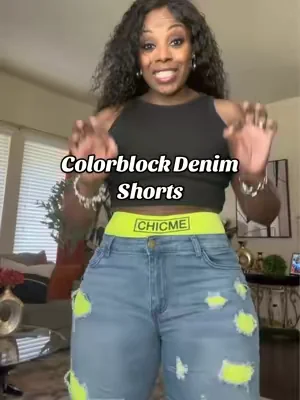 These Colorblock Denim Shorts are tea! Love them!🫶🏽@chicme.us #denimshorts #tiktokshopcreatorpicks #DealsForYouDays #SummerWins #tiktokshopsummerturnup 
