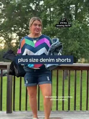 Stretchy denim shorts for my midsize and plus size girls. #shorts #plussizeshorts #denimshorts #jeanshorts  