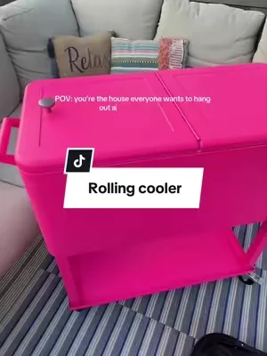 This 80 quart rolling cooler keeps drinks cold, holds up to 96 cans, and makes backyard parties, BBQs, pool days, and holiday gatherings so much easier  #summerhosting #backyardparty #cooler #hostess