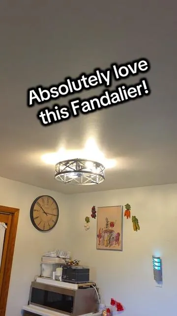 Went from an ugly OLD ceiling fan to the Fandalier! 5 out of 5! Creates so much air circulation. #ceilingfan #farmhousedecor #lowprofile 
