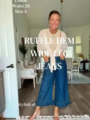 Looking for unique wide leg jeans that don’t look like everyone else’s? These lightweight ruffle hem jeans are comfortable, flattering, and perfect for summer outfits. I’m 5’5”, 138 lbs wearing a size Small. #WideLegJeans #SummerJeans #DenimStyle #Over50Style #dealsforyoudays 