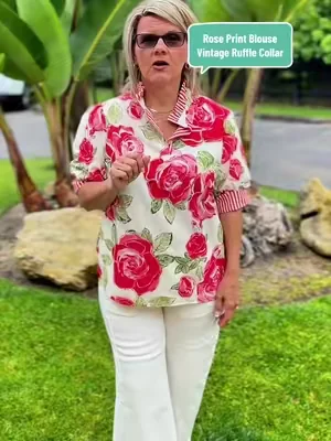 Gorgeous rose print! Sage Vell Women Rose Print Blouse Vintage Ruffle Collar Short Puff Sleeve Striped Cuff Shirt Casual Floral V Neck Summer Top for Daily Wear Beach Vacation Streetwear #DealsForYouDays #summerwins #dfyd #floraltop #womensfashiontrends @Sage Vell 