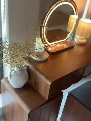 And you won’t believe the price 😬☺️✨🤎loving my vanity!  #vanitymakeup #vanitymirror #vanityorganization #giratreefurniture 