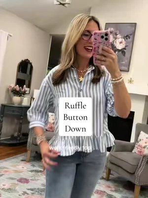 The cutest ruffle details on this button down blouse! This is the perfect work friendly top. I’m 5’7” 140 in a medium. You can go true to size. @DOKOTOO-US 