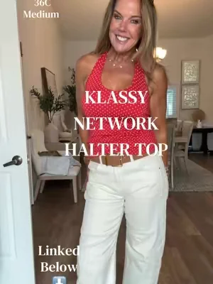 Built-in bra tank tops are my favorite summer wardrobe staple! This Klassy halter top is double-lined, supportive, and keeps you cool without layering another tank or bra. Perfect for summer outfits, vacation outfits, and women over 40 looking for comfortable everyday style. #brami #dealsforyoudays #Over50Style #klassy #haltertop 