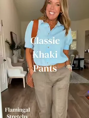 Khaki pants for women over 40, these are lightweight, relax in the hips and thigh area and fit so good.I am 5’5, 138lbs, waist 28 wearing a size small. #dealsforyoudays #flamingals #Over50Style #summerwins #styleover40 @Flamingals by Flamingo Shop 
