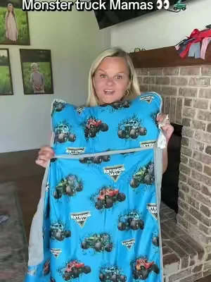 My monster truck loving boy was so excited when I showed him this! He starts preschool this year and I’m so glad I found him a nap mat with his favorites to help him transition. #monstertruck #monsterjam #napmat #preschool #toddlermom 