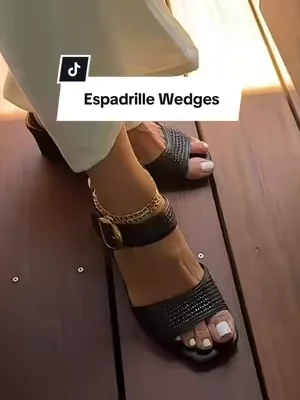 Replying to @NANCY WALKER Vince Camuto leather espadrilles are gorgeous! Easy velcro strap too!  .cushioned insole these are comfy! #tiktokshopsummerturnup  #edpadrillewedges#loveqvc #raffiawedgesandals #tiktokshopcreatorpicks 