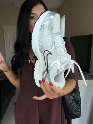 I love a good neutral sneaker to wear with all of my sporty chic outfits! Truly obsessed with the Nike V5 RNRs! So cute with sporty athletic outfits!  Dad Sneakers. Nike V5 RNR Outfits. White Shoes. #dadsneakers #nikev5rnr #nike #sneakers #whiteshoes 