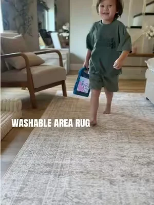 Kid and pet friendly washable area rug. 🤍 I’ll link it below if you want to check it out. #arearug #homefinds #washablerug #homedecor #livingroom 