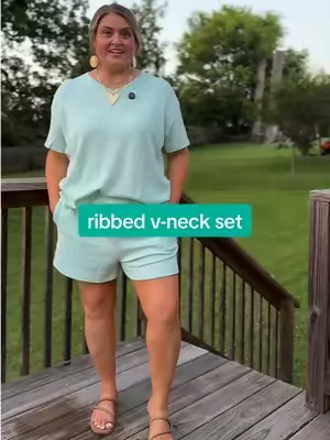 The perfect ribbed set in a v neck that is the perfect throw ‘n go outfit!! #set #twopieceset #womensfashion 