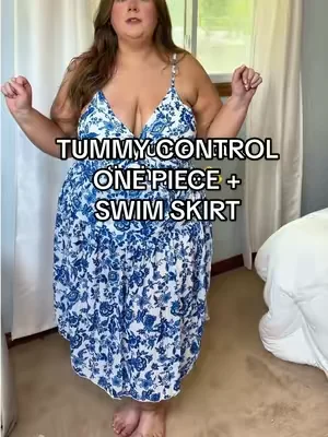 I never thought I’d be a one-piece swimsuit girl… until this one. 💙 #plussizeswim #swimdress #apronbelly #dealsforyoudays #summervibes 