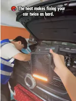 Magnetic fan keeps you cool while working under the hood 🚗❄️ Perfect for car repairs, garage projects, and hot summer days. #MagneticFan #CarRepair #MechanicLife #GarageTools #SummerVibes 