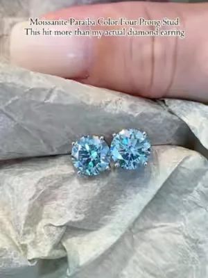 Moissanite Paraiba Color Four-Prong Stud.This hit more than my actual diamond earring💎#summerwins #tiktokshopdealsforyoudays #dealsforyoudays #earrings #moissaniteearrings #2026 #delzzad #waterproofjewelry #jewelry #giftideas #viral #delzzadjewelry #nontarnishjewelry #beautiful #luxury #affordable #diamond #diamondtester #silver #silverjewelry #s925 #s925silver #paraiba