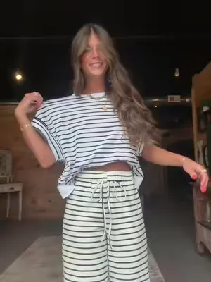 Favv striped set! So comfy and cute:) #fyp #viral #summeroutfit 