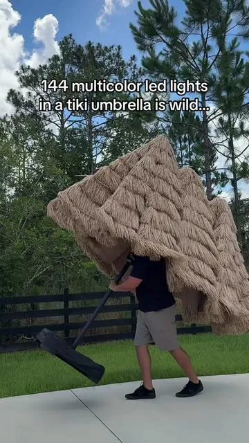 Make every evening feel like a vacation. This Costway tiki umbrella combines generous shade, six stunning led light colors, and solar-powered convenience to create the perfect outdoor setup for family and friends. #costway #costwayumbrella #tikiumbrella #outdoorliving #tiki 