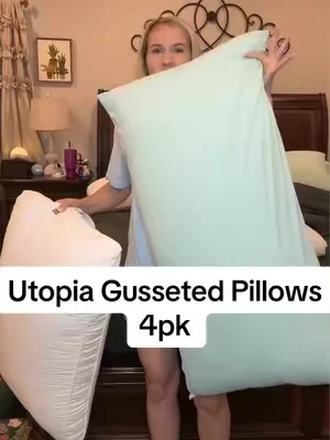 Utopia Gusseted design pillows are a 100/10. So supportive and get so soft and fluffy. #otopia #gussetpillow #fluffypillow #sleepbetter #pillowupgrade 