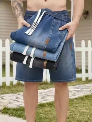 Cheap but high quality men elastic waist straight jean shorts#pants #mensfashion #jeansformen #jeansoutfit #jeanshorts 