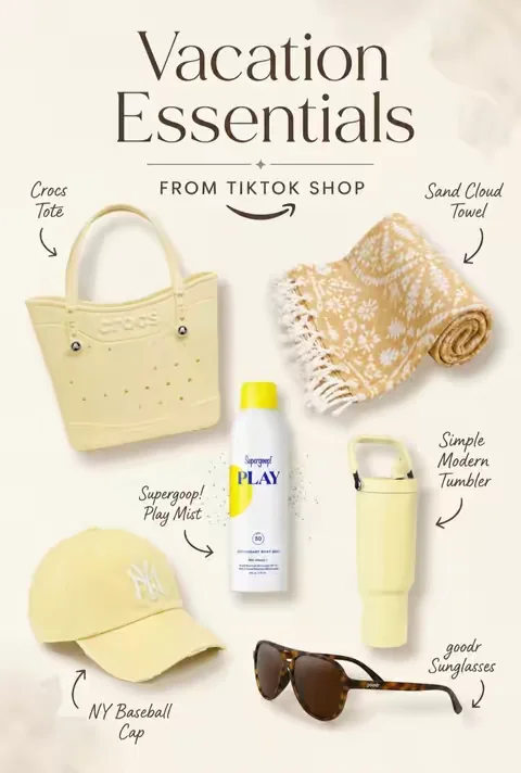 Everything I’m packing for vacation this summer! 🌴 These TikTok Shop finds are coming with me to the beach: my Crocs tote, Sand Cloud towel, goodr sunglasses, Supergoop Play SPF 50, Simple Modern tumbler, and my favorite NY baseball cap. If you’re planning a beach trip, vacation, cruise, or pool day, these are worth adding to your packing list before you go. Save this post for your next trip and check the link for today’s coupons! ✈️☀️