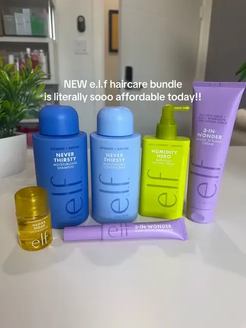 This bundle has everything you need, the anti-frizz spray to the the moisturizing shampoo + conditioner! 🧖‍♀️✨ @e.l.f. Cosmetics #elfcosmetics #elfhair #elfstylingwand #summeressentials #dealsforyoudays  