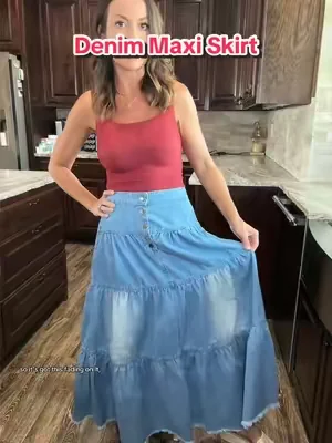 Obsessed! This is the most feminine boho style denim skirt! ✨ #bohostyle #maxiskirt #tiktokshopcreatorpicks #summeroutfits #skirts 