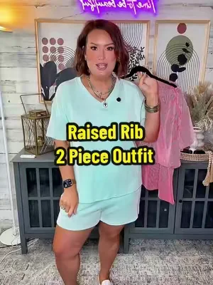 This raised rib two piece outfit is a Summer staple!  This fabric just sits so well on the body and it’s unbelievably comfortable!!! It has a v-neck neckline, a super stretchy finish and shorts with pockets! I’m a true to size large wearing the size large in the mint shade. 😍 @THANTH #twopieceoutfit #twopieceset #raisedrib #thanth #ttsacl 