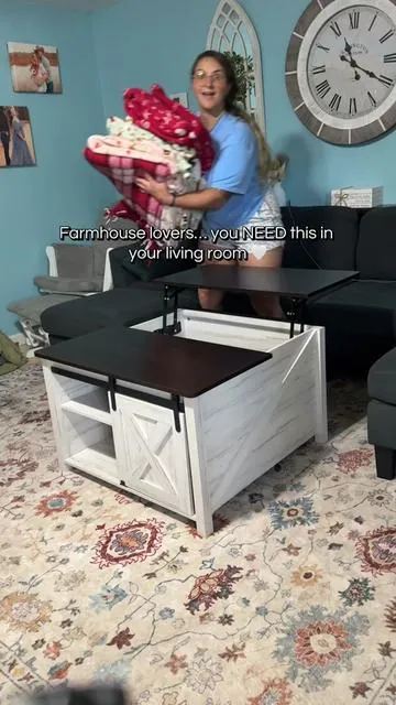 “You’d never guess this is more than a coffee table… 👀 Lift the top and it turns into the perfect spot for eating, working, or hiding all the clutter 🤍 farmhouse vibes + functionality = obsessed.”#FarmhouseStyle #CoffeeTable #HomeFinds #CozyHome #DealsForYouDays 